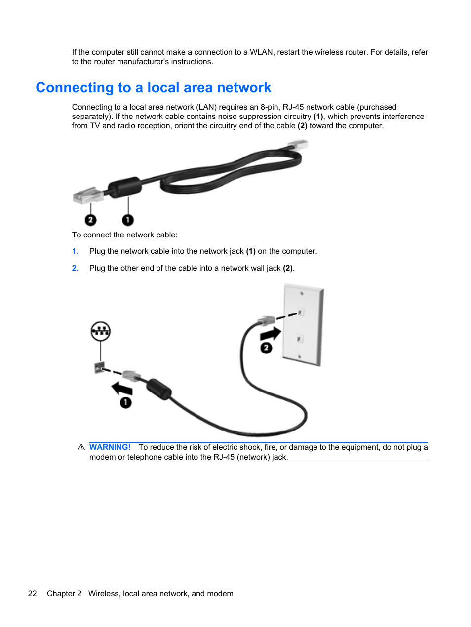 Connecting to a local area network | HP Compaq Presario CQ42-210AU Notebook PC User Manual | Page 32 / 119