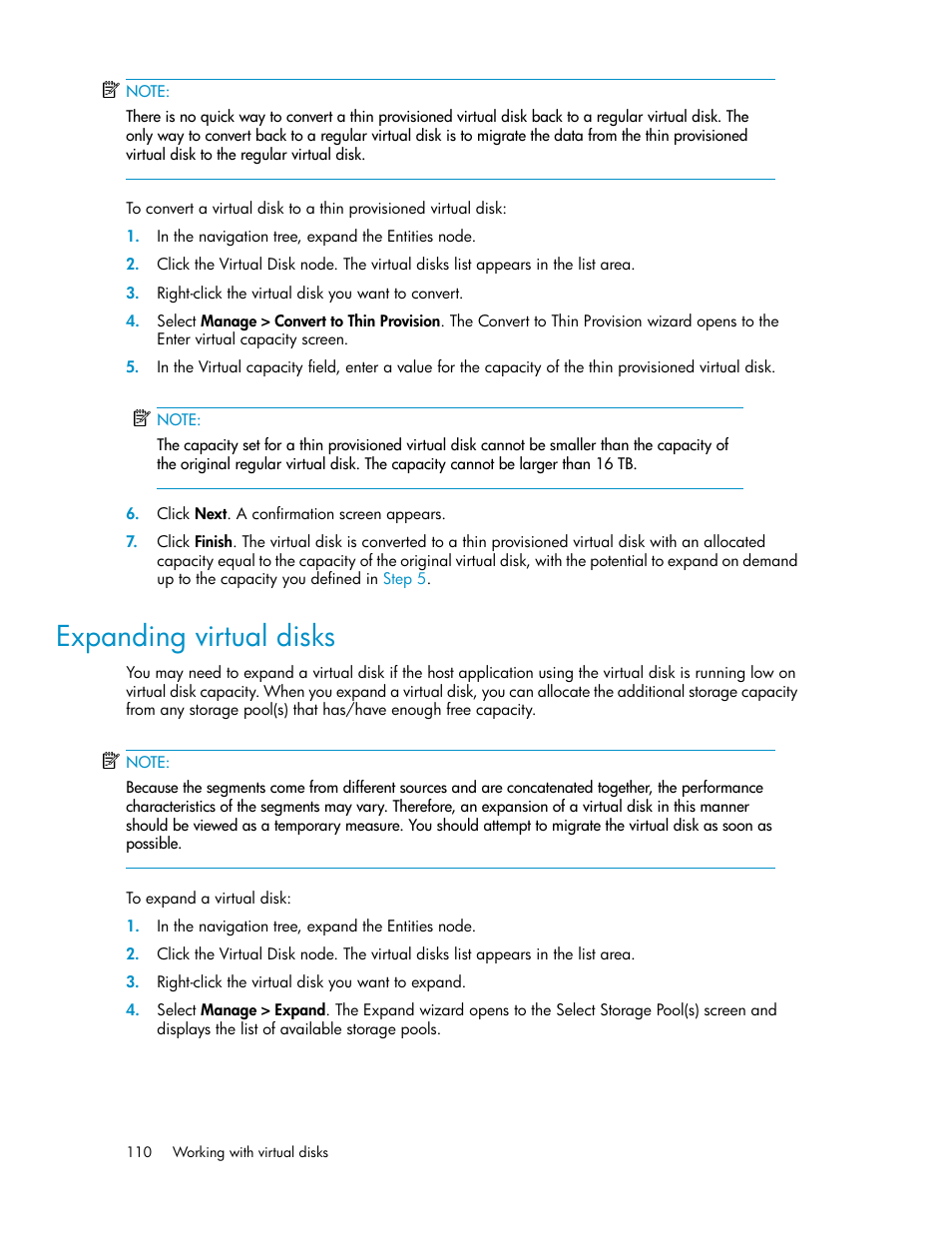 Expanding virtual disks | HP SAN Virtualization Services Platform User Manual | Page 110 / 398
