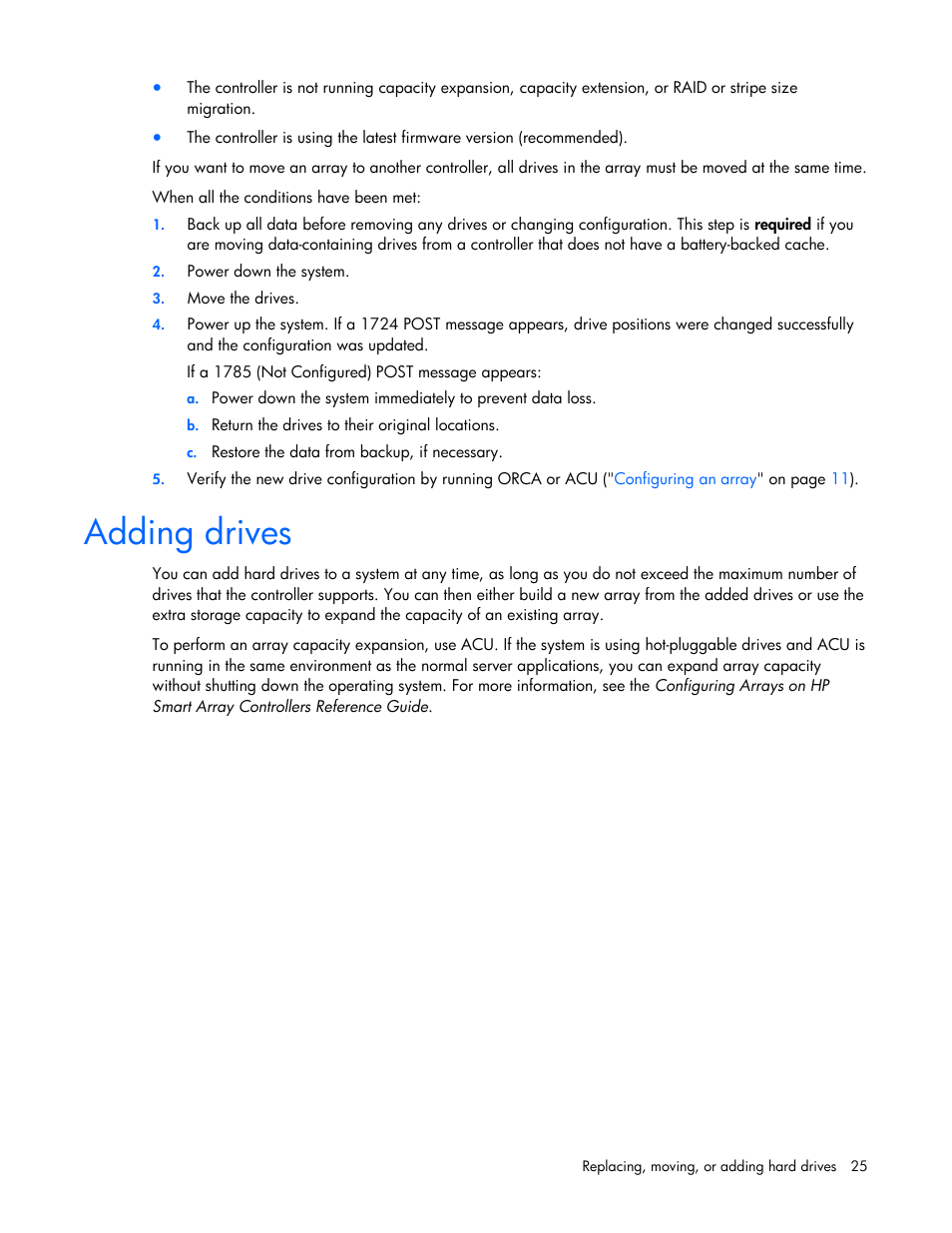Adding drives | HP Smart Array P700m Controller User Manual | Page 25 / 36