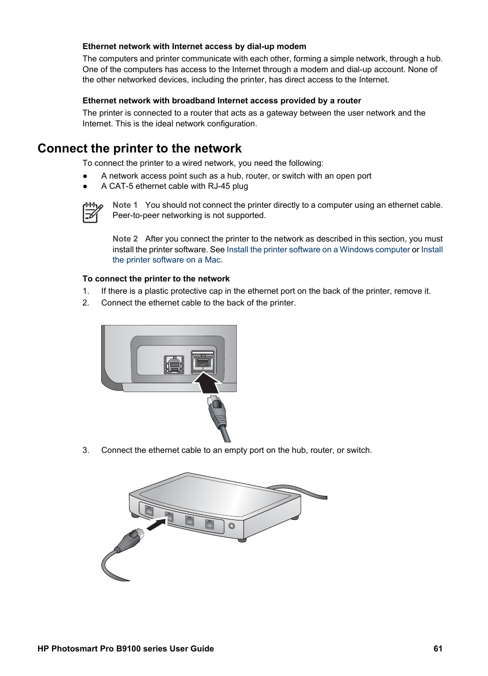 Connect the printer to the network | HP Photosmart Pro B9180 Photo Printer User Manual | Page 64 / 75