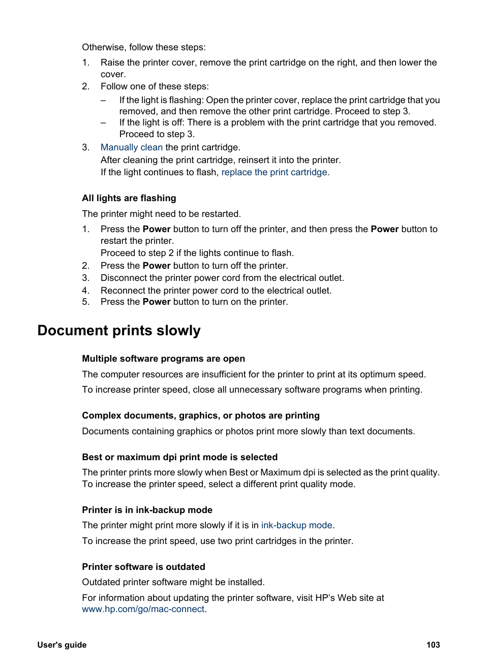 Document prints slowly | HP Deskjet 6943 Printer User Manual | Page 105 / 132