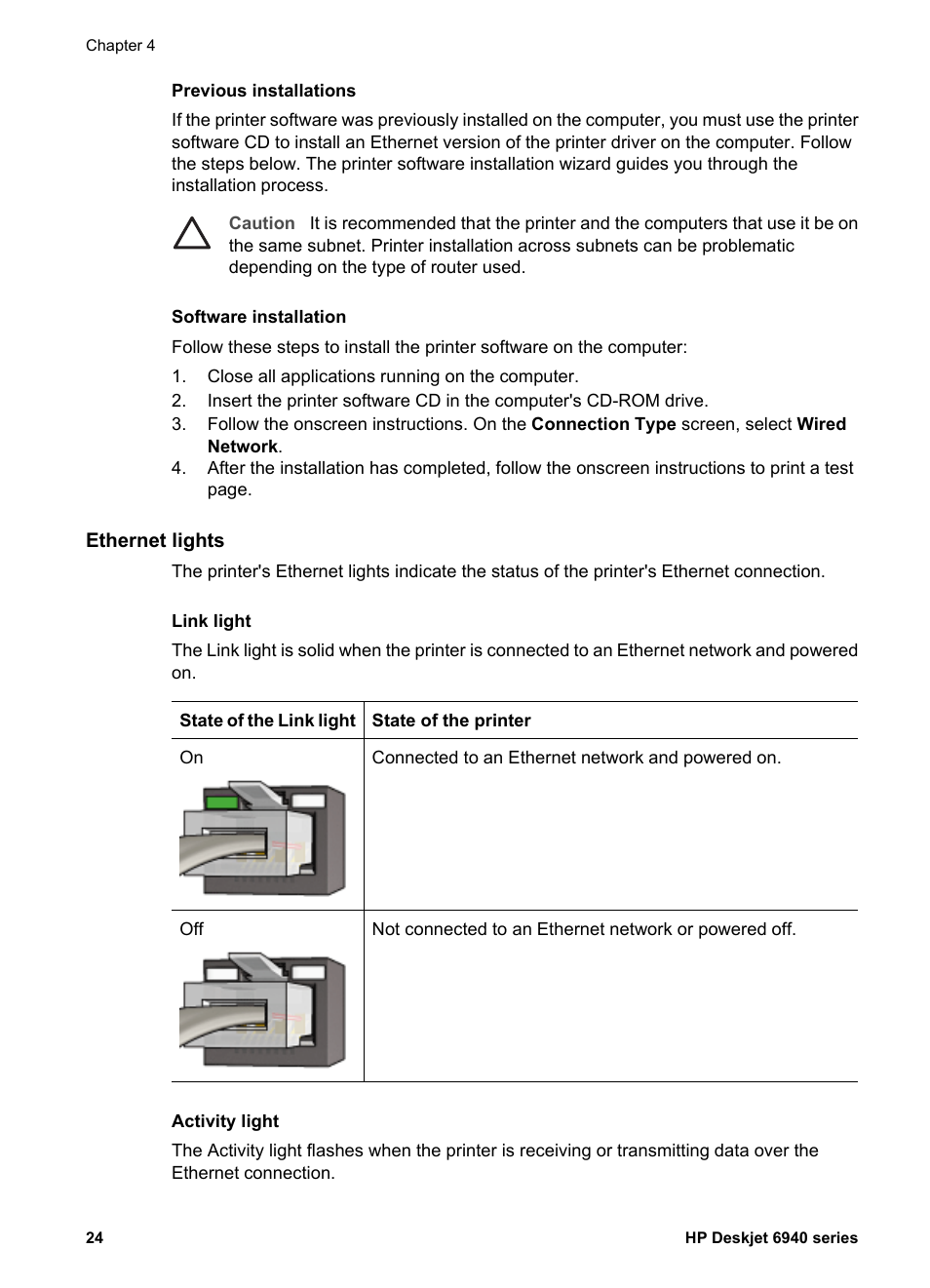 Ethernet lights | HP Deskjet 6943 Printer User Manual | Page 26 / 132