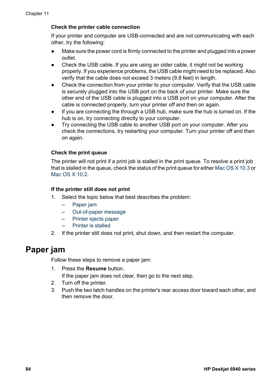 Paper jam | HP Deskjet 6943 Printer User Manual | Page 86 / 132