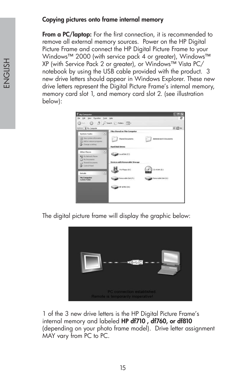 Engli sh | HP df810 Digital Picture Frame User Manual | Page 16 / 96