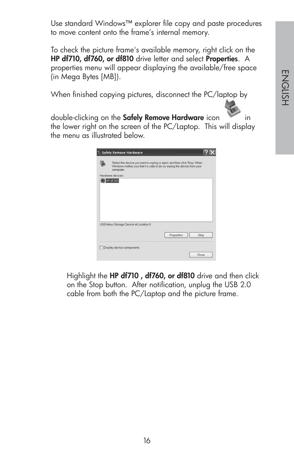 Engli sh | HP df810 Digital Picture Frame User Manual | Page 17 / 96