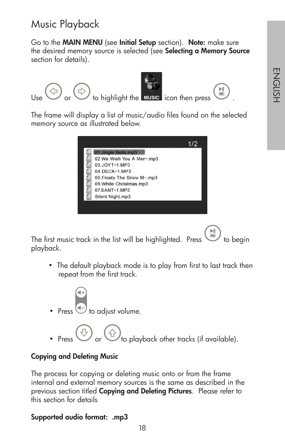 Music playback | HP df810 Digital Picture Frame User Manual | Page 19 / 96