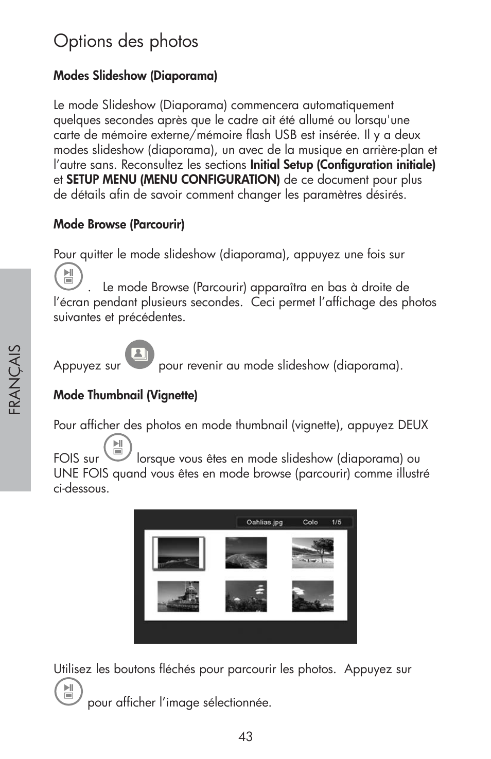 Options des photos | HP df810 Digital Picture Frame User Manual | Page 44 / 96