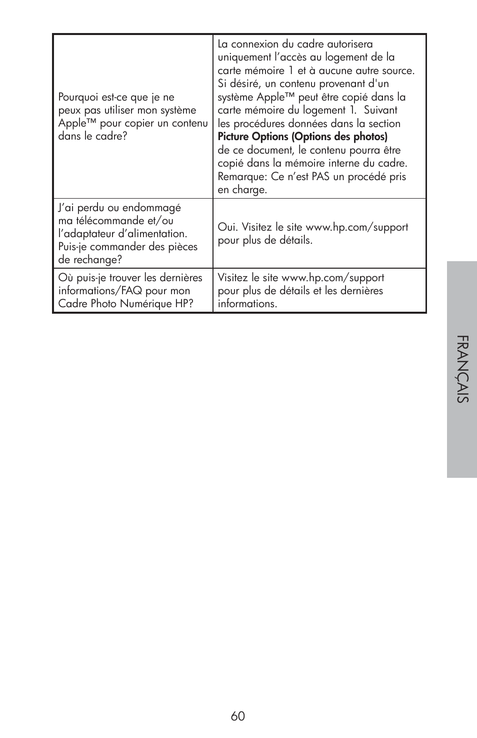 Fr a nç a is | HP df810 Digital Picture Frame User Manual | Page 61 / 96