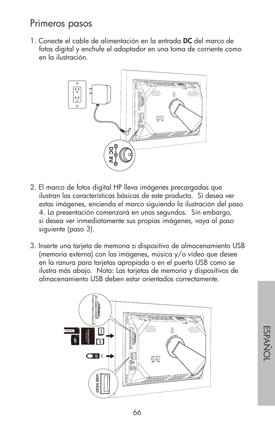 Primeros pasos | HP df810 Digital Picture Frame User Manual | Page 67 / 96