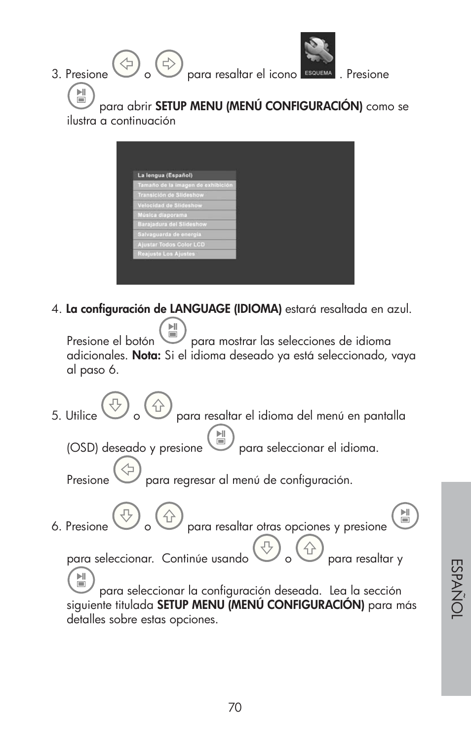 Esp año l | HP df810 Digital Picture Frame User Manual | Page 71 / 96