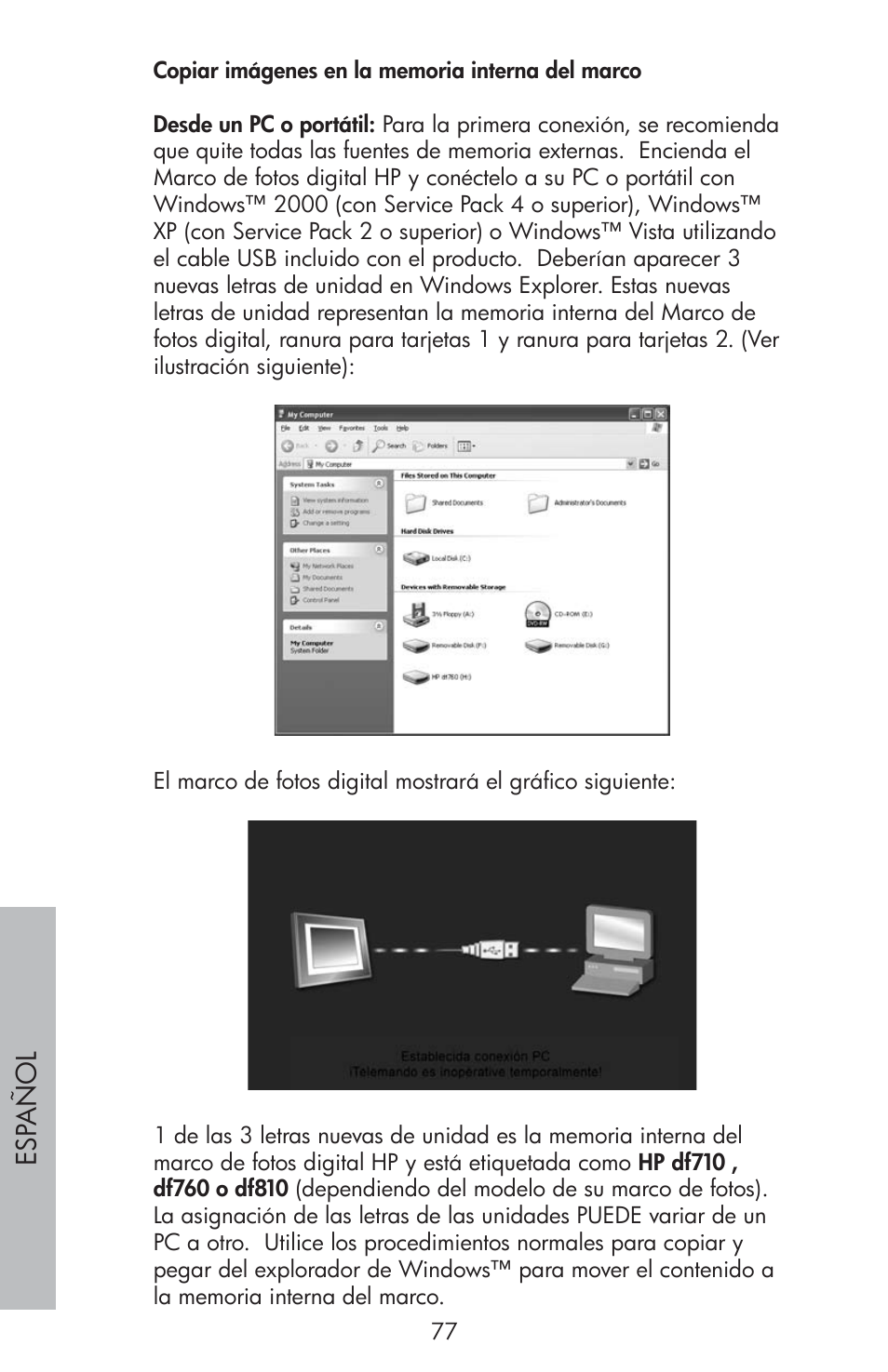 Esp año l | HP df810 Digital Picture Frame User Manual | Page 78 / 96
