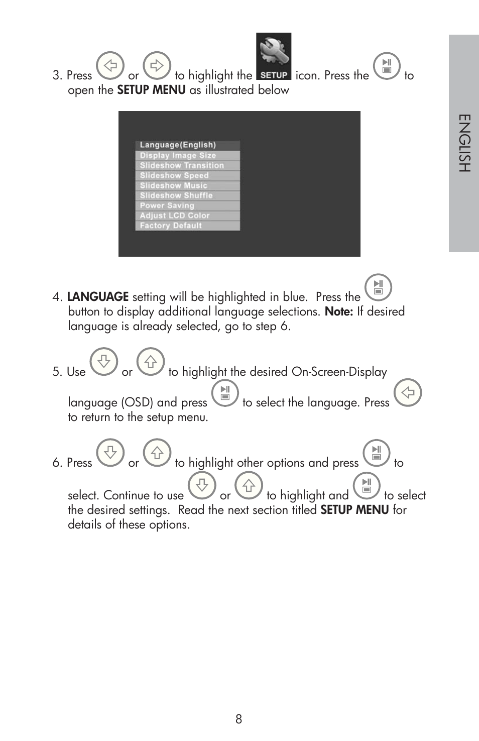 Engli sh | HP df810 Digital Picture Frame User Manual | Page 9 / 96