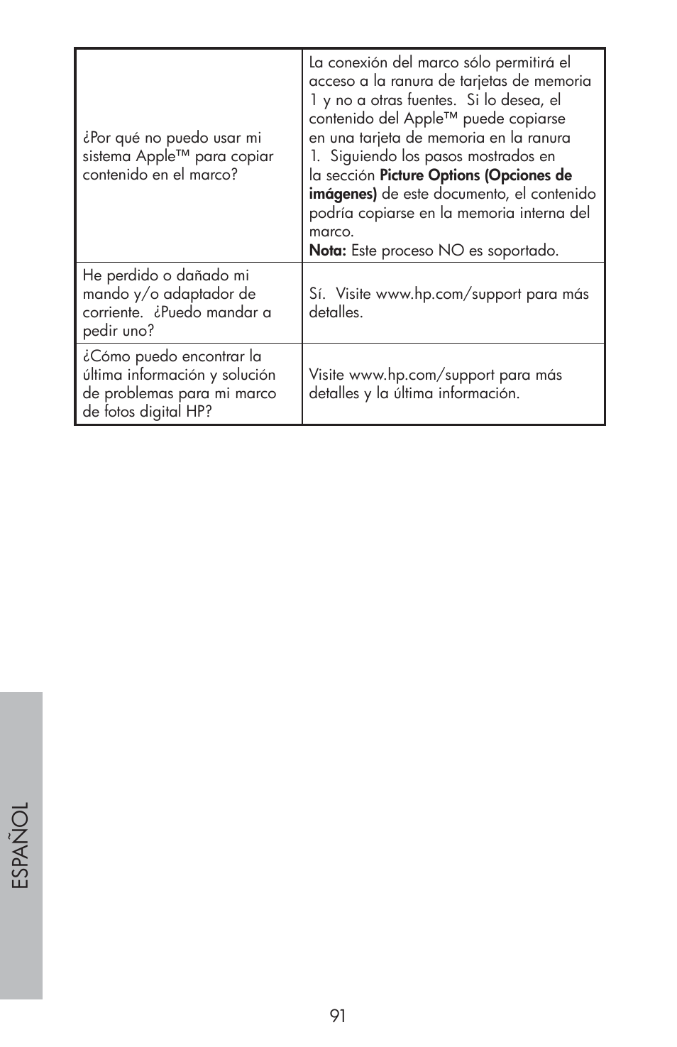 Esp año l | HP df810 Digital Picture Frame User Manual | Page 92 / 96