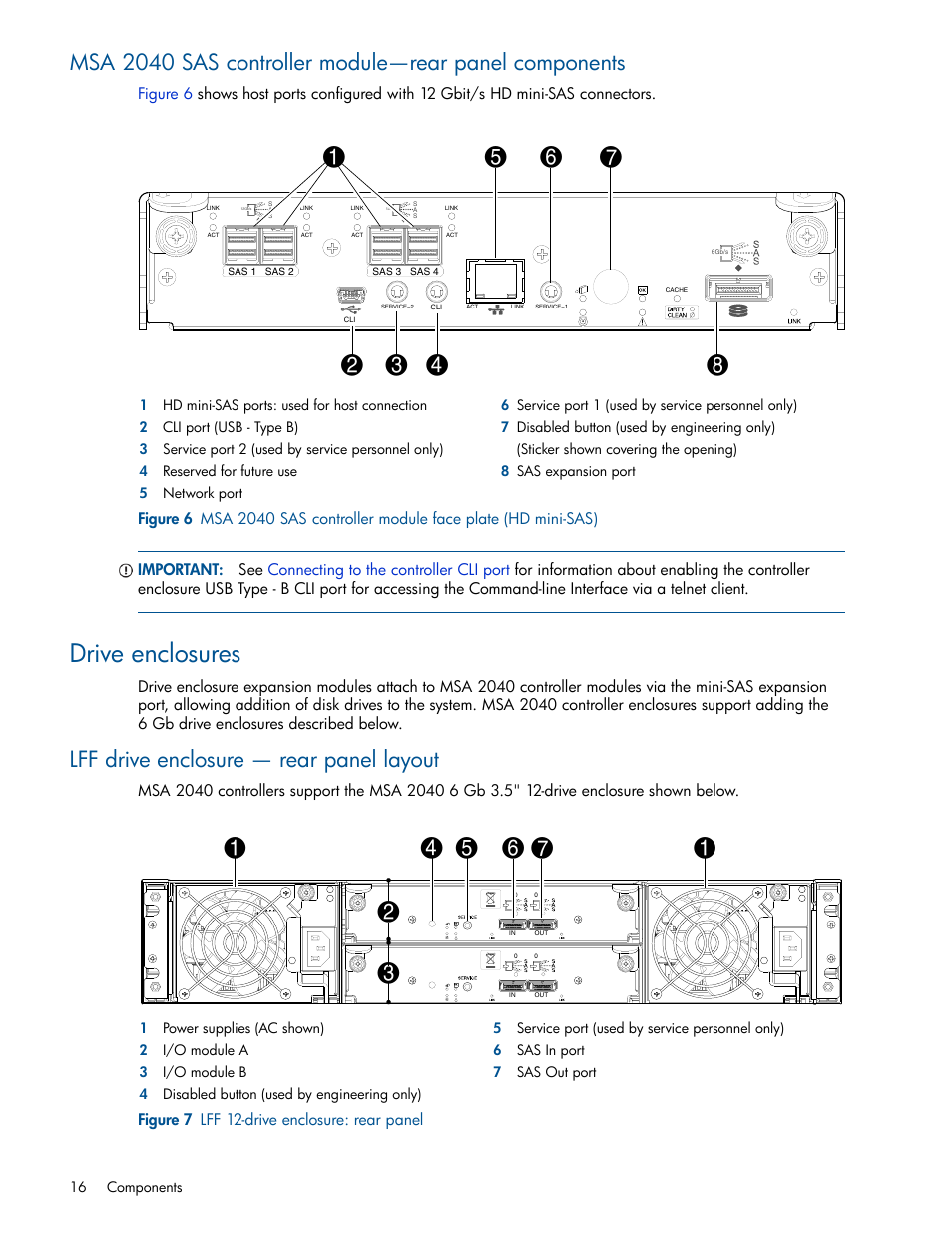 Drive enclosures, Lff drive enclosure - rear panel layout, Lff drive enclosure — rear panel layout | 7 lff 12-drive enclosure: rear panel | HP MSA 2040 SAN Storage User Manual | Page 16 / 94