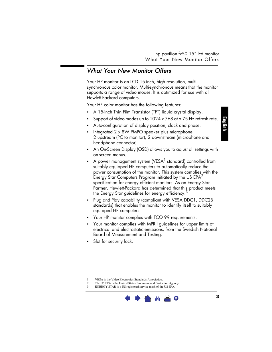 What your new monitor offers | HP Pavilion fx50 15 inch Flat Panel Monitor User Manual | Page 5 / 31