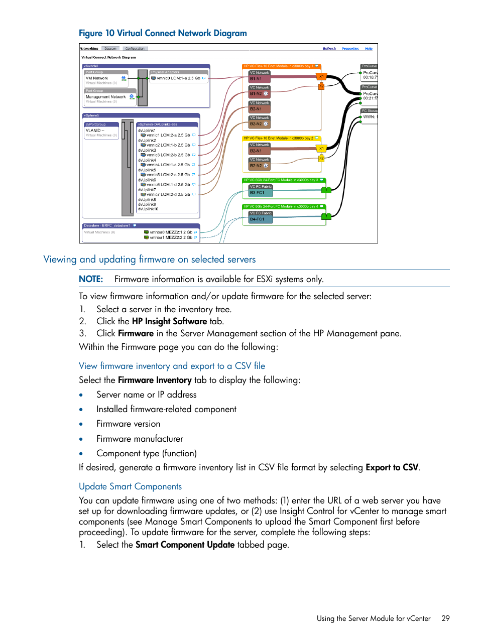Viewing and updating firmware on selected servers | HP OneView for VMware vCenter User Manual | Page 29 / 92