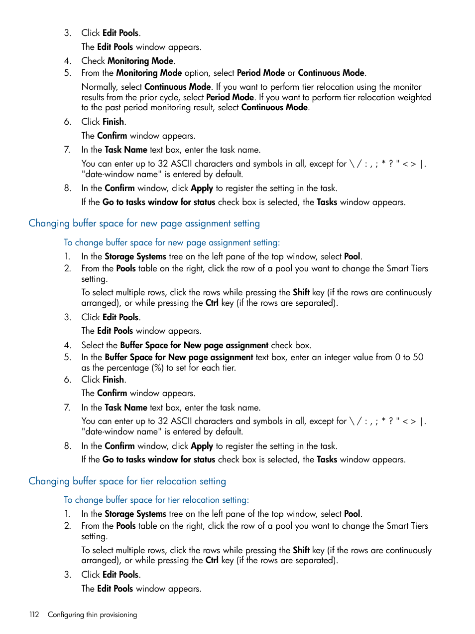 Changing buffer space for tier relocation setting | HP XP P9500 Storage User Manual | Page 112 / 411