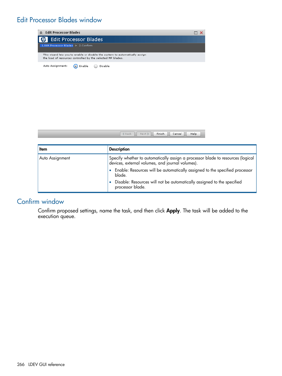 Edit processor blades window, Confirm window, Edit processor blades window confirm window | HP XP P9500 Storage User Manual | Page 266 / 411