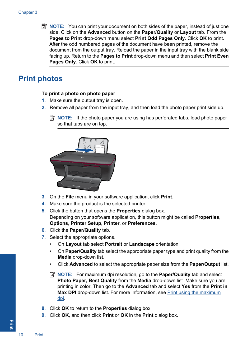 Print photos | HP Deskjet 1056 All-in-One Printer - J410a User Manual | Page 12 / 54
