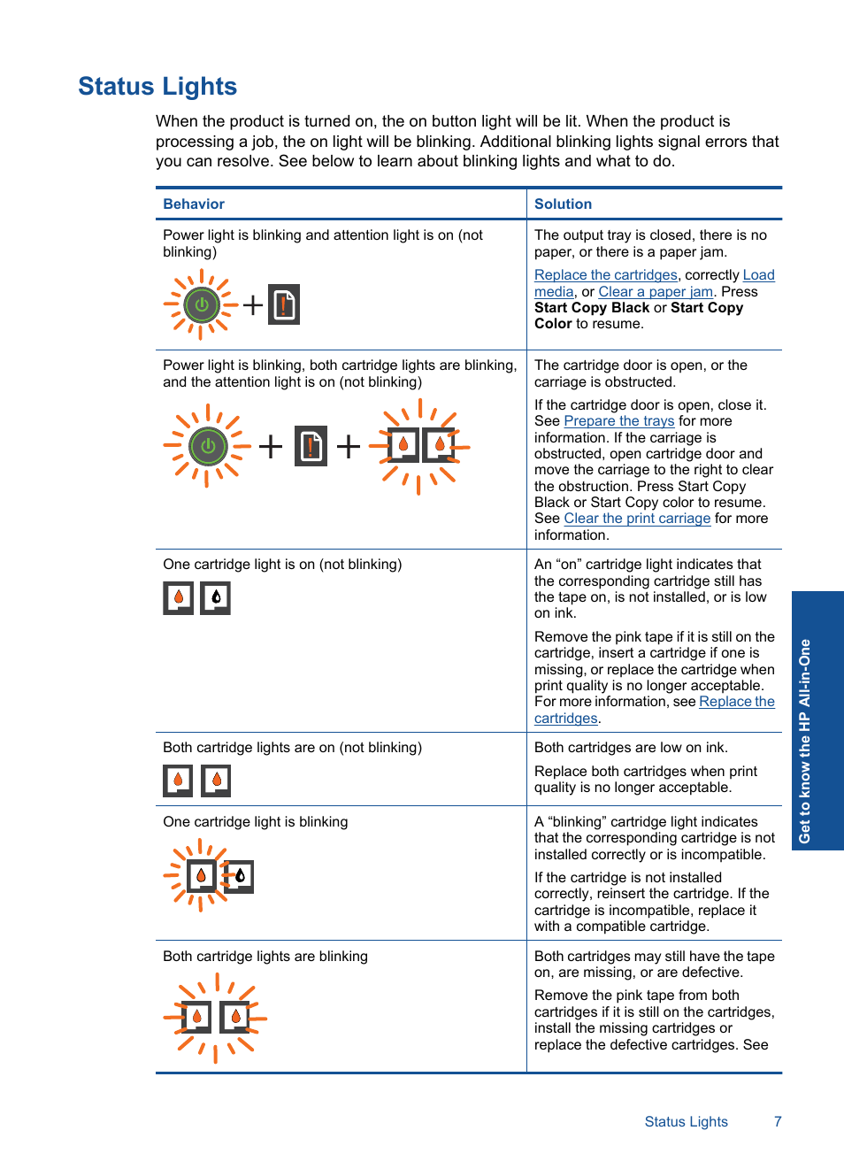 Status lights | HP Deskjet 1056 All-in-One Printer - J410a User Manual | Page 9 / 54