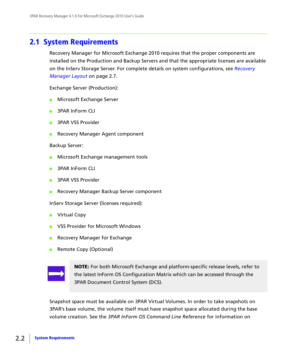 1 system requirements, System requirements | HP 3PAR Application Software Suite for Microsoft Exchange User Manual | Page 16 / 164