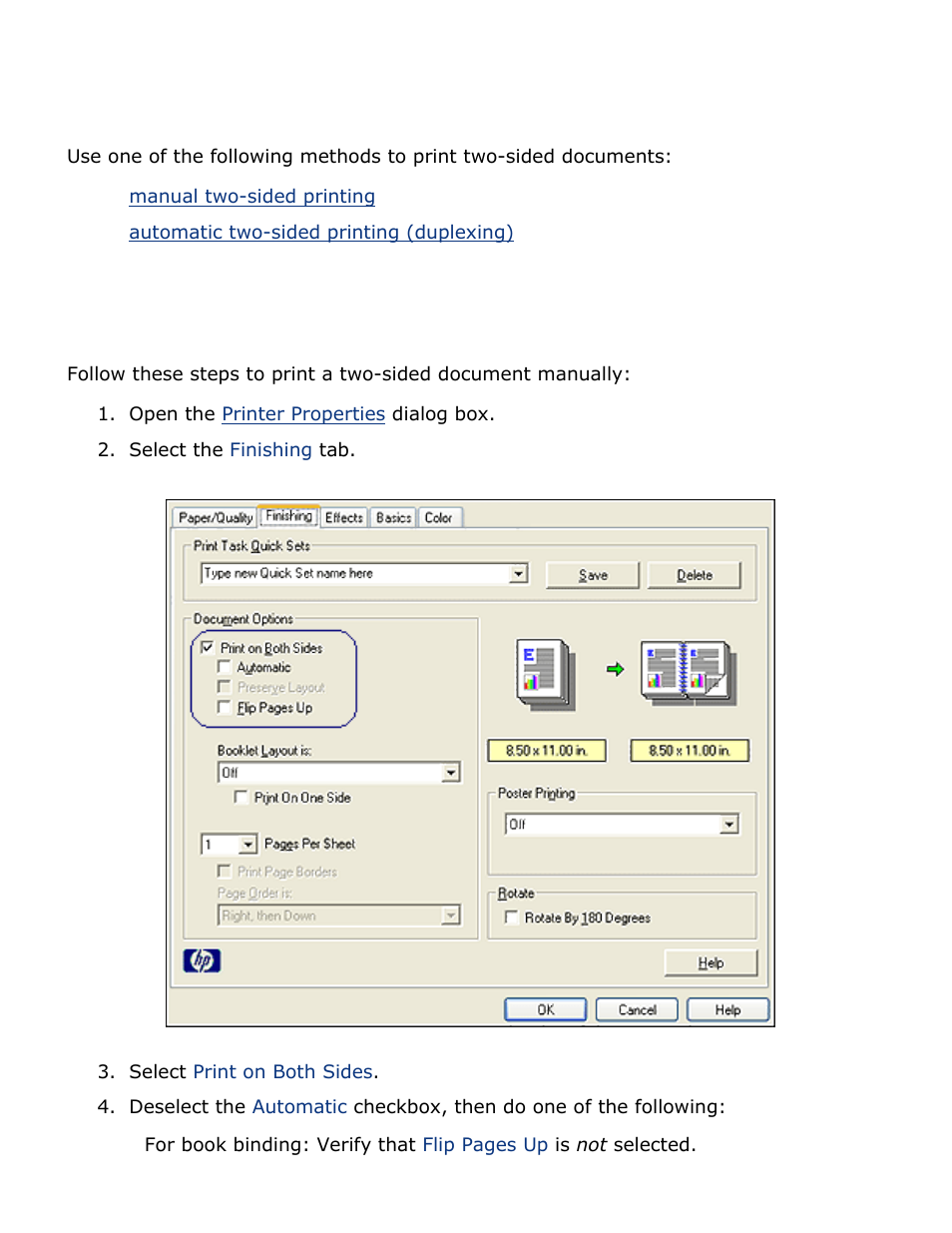 Two-sided printing, Manual two-sided printing printing instructions | HP Deskjet 5850 Color Inkjet Printer User Manual | Page 122 / 217