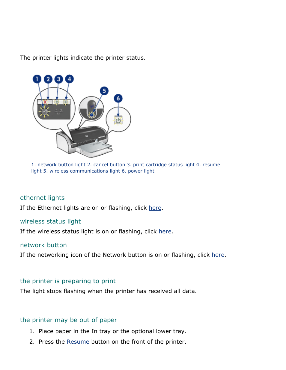 Printer lights are on or flashing, For more information, see | HP Deskjet 5850 Color Inkjet Printer User Manual | Page 49 / 217