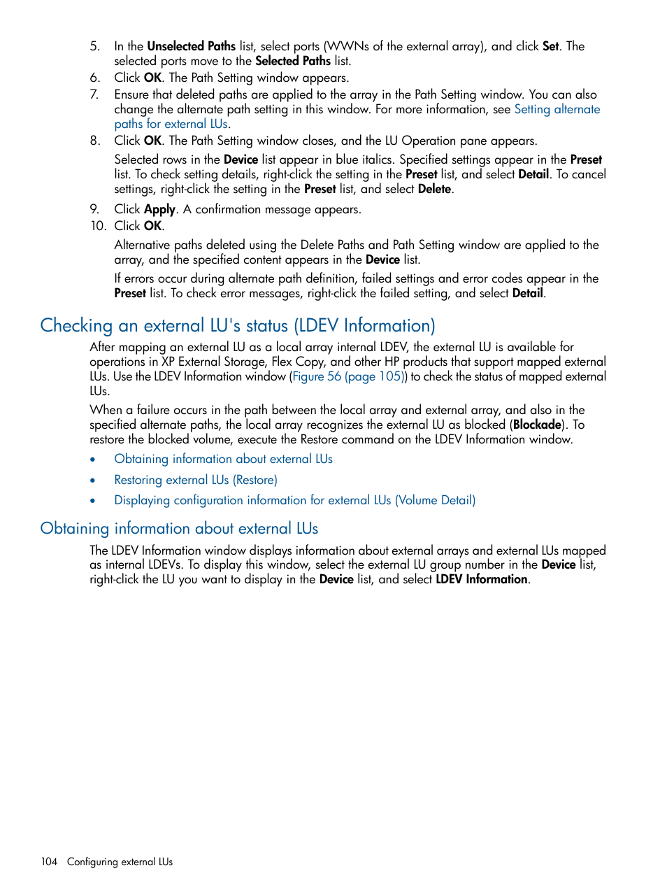 Obtaining information about external lus | HP StorageWorks XP Remote Web Console Software User Manual | Page 104 / 169