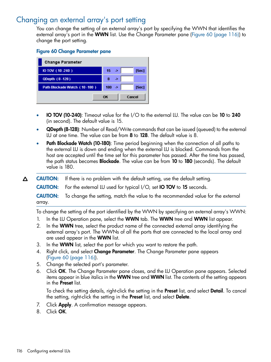 Changing an external array's port setting | HP StorageWorks XP Remote Web Console Software User Manual | Page 116 / 169
