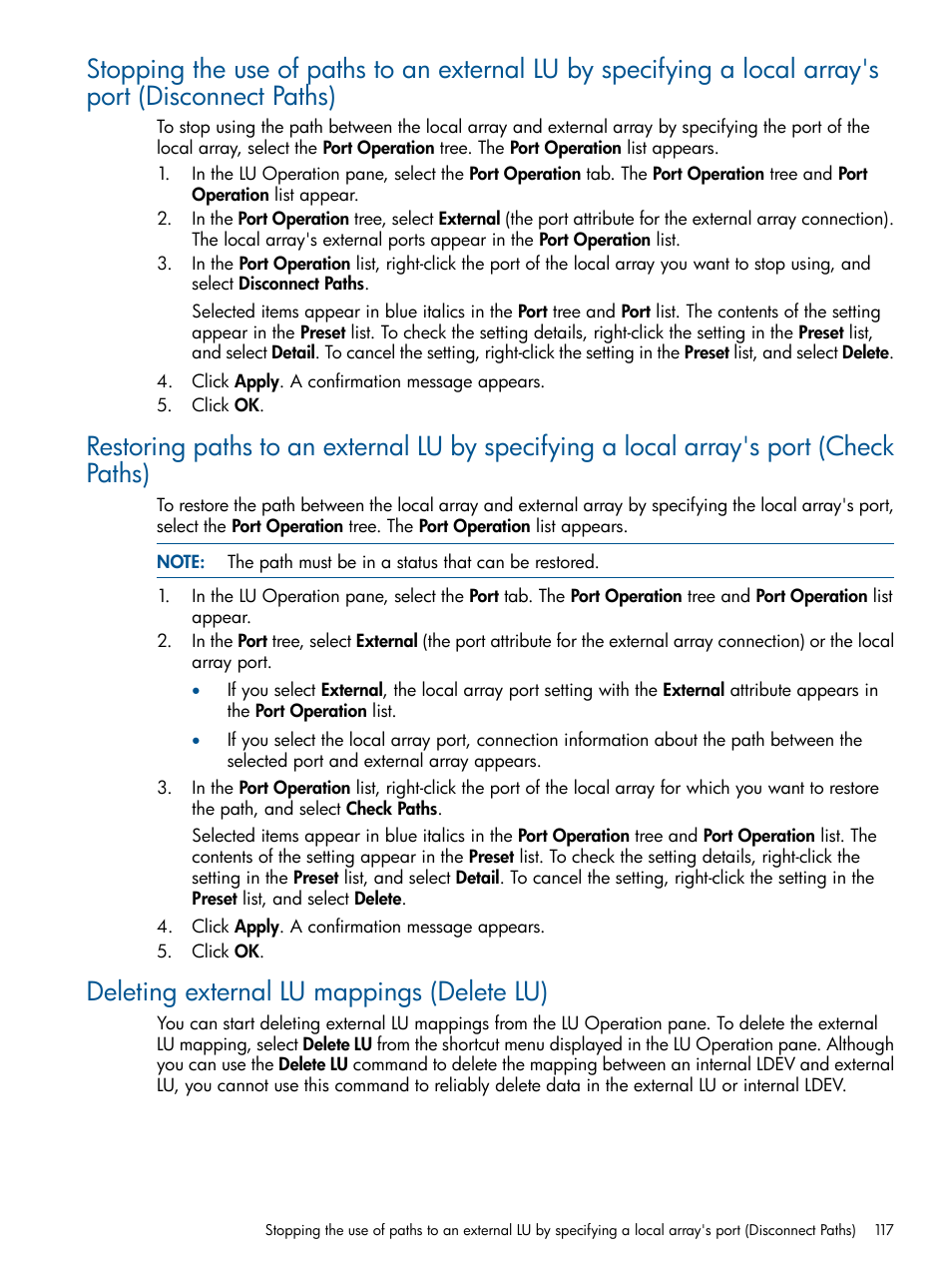 Deleting external lu mappings (delete lu) | HP StorageWorks XP Remote Web Console Software User Manual | Page 117 / 169