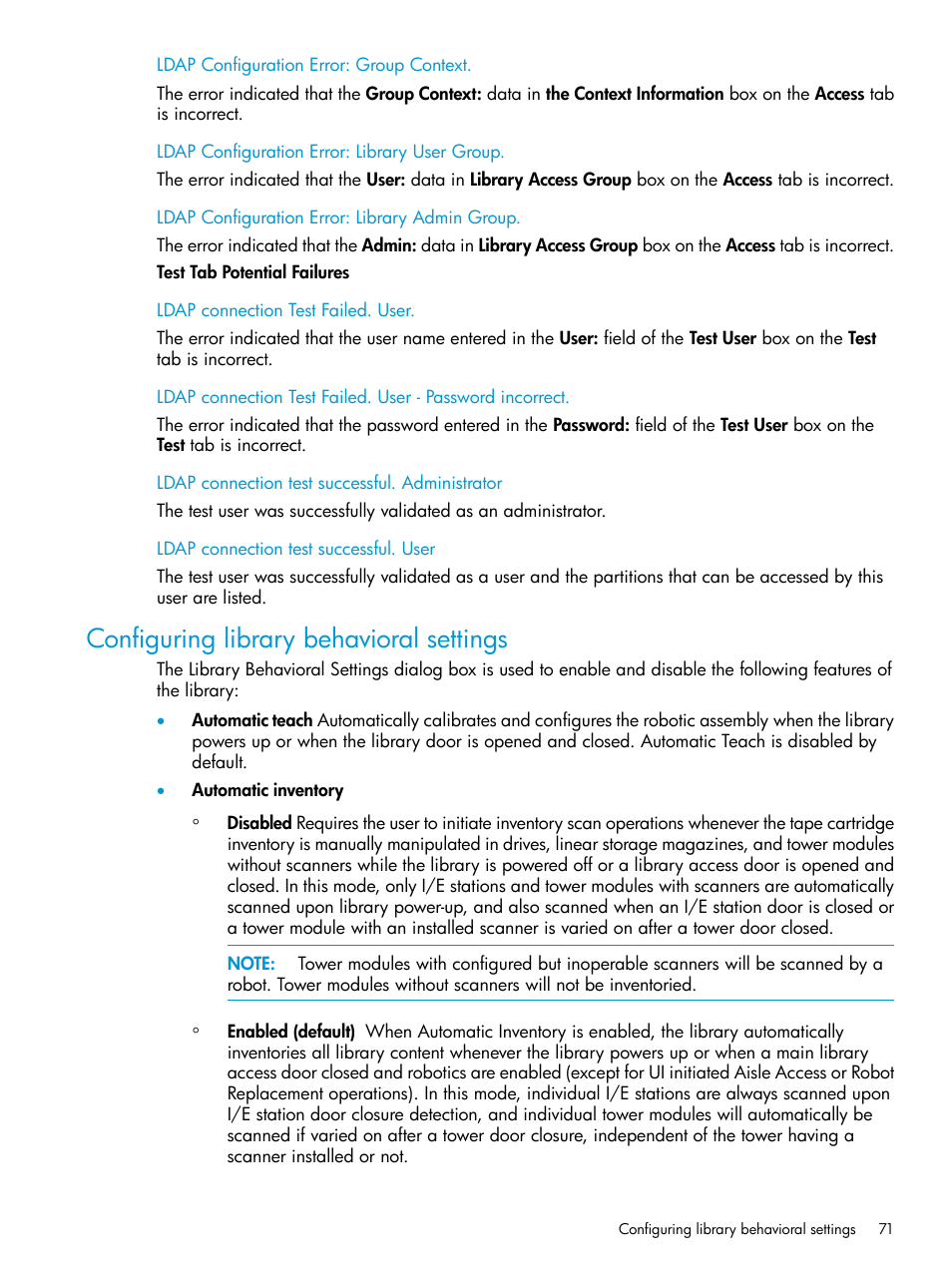 Configuring library behavioral settings | HP StoreEver ESL G3 Tape Libraries User Manual | Page 71 / 267