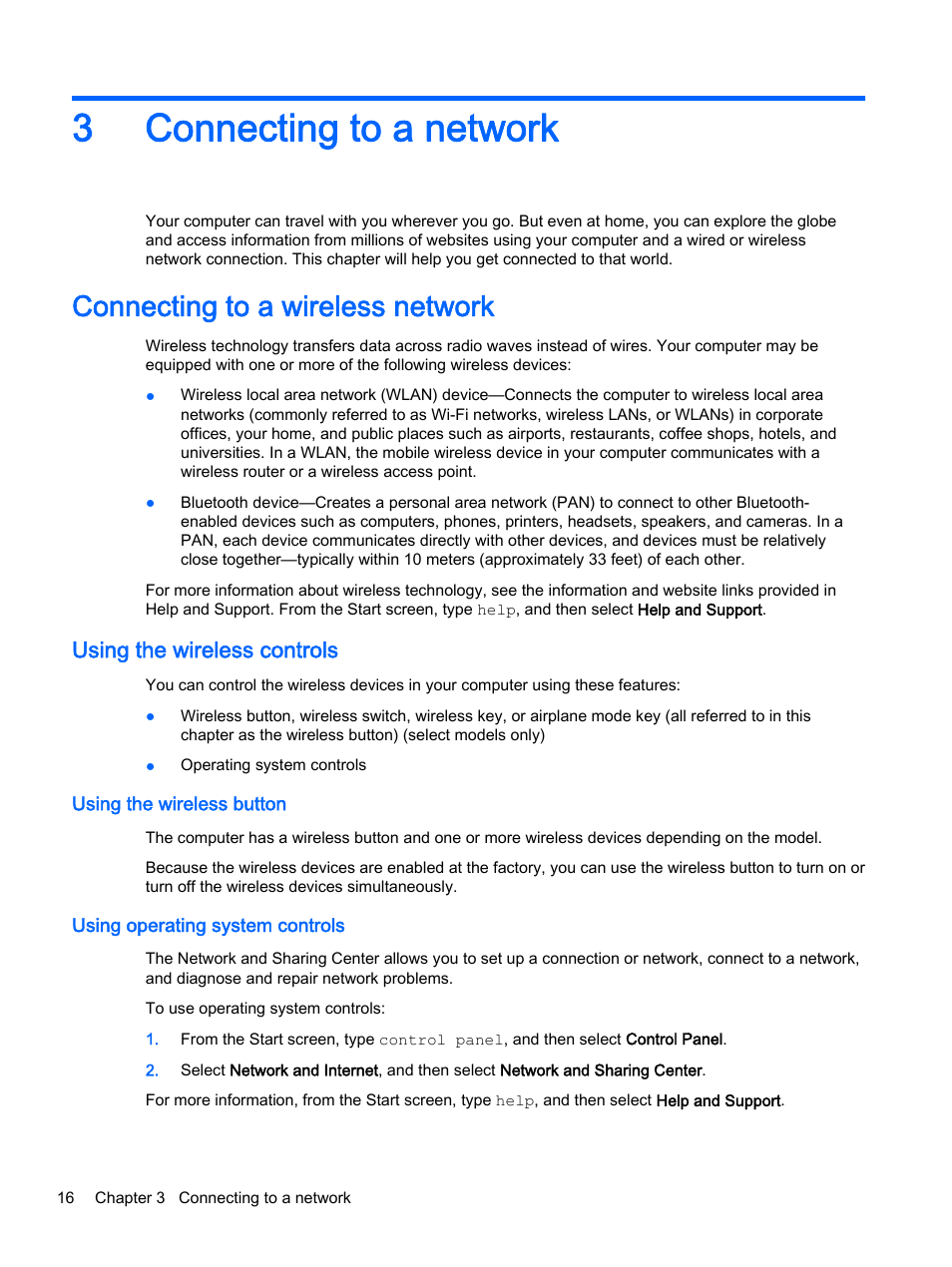 Connecting to a network, Connecting to a wireless network, Using the wireless controls | Using the wireless button, Using operating system controls, 3 connecting to a network, Connecting, 3connecting to a network | HP x360 350 G1 Convertible PC User Manual | Page 24 / 80