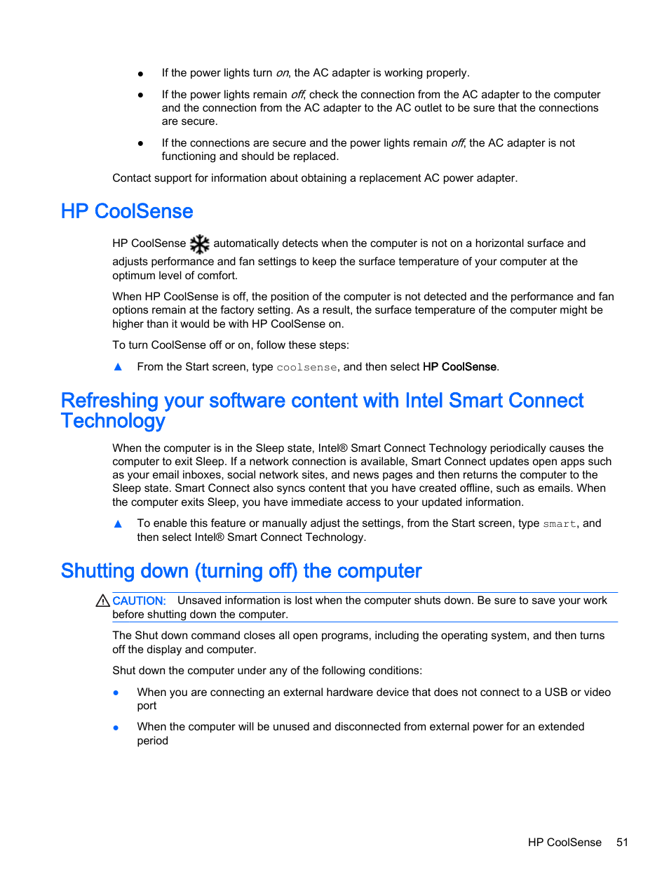 Hp coolsense, Shutting down (turning off) the computer | HP x360 350 G1 Convertible PC User Manual | Page 59 / 80