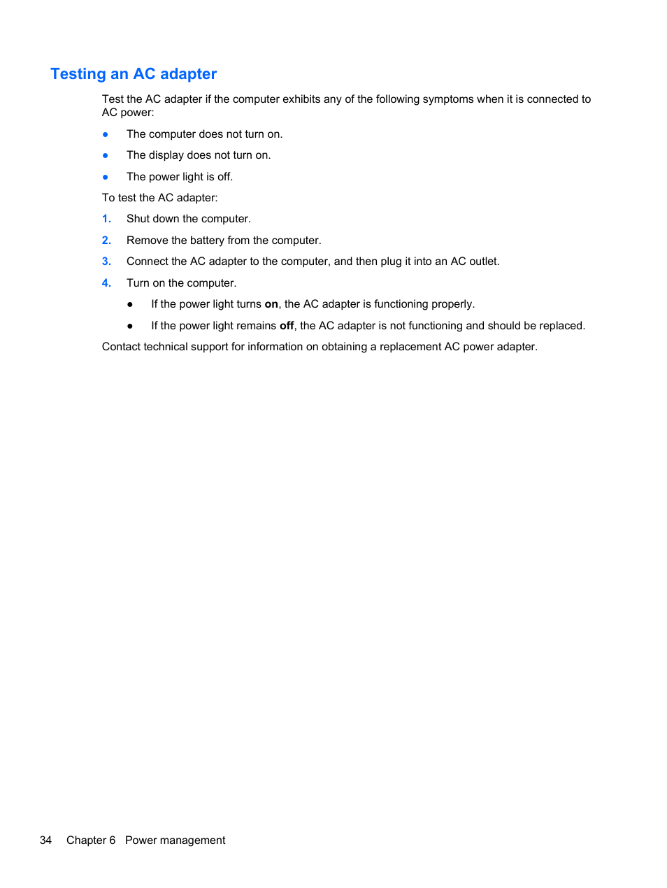 Testing an ac adapter | HP Mini 100e Education Edition User Manual | Page 42 / 75