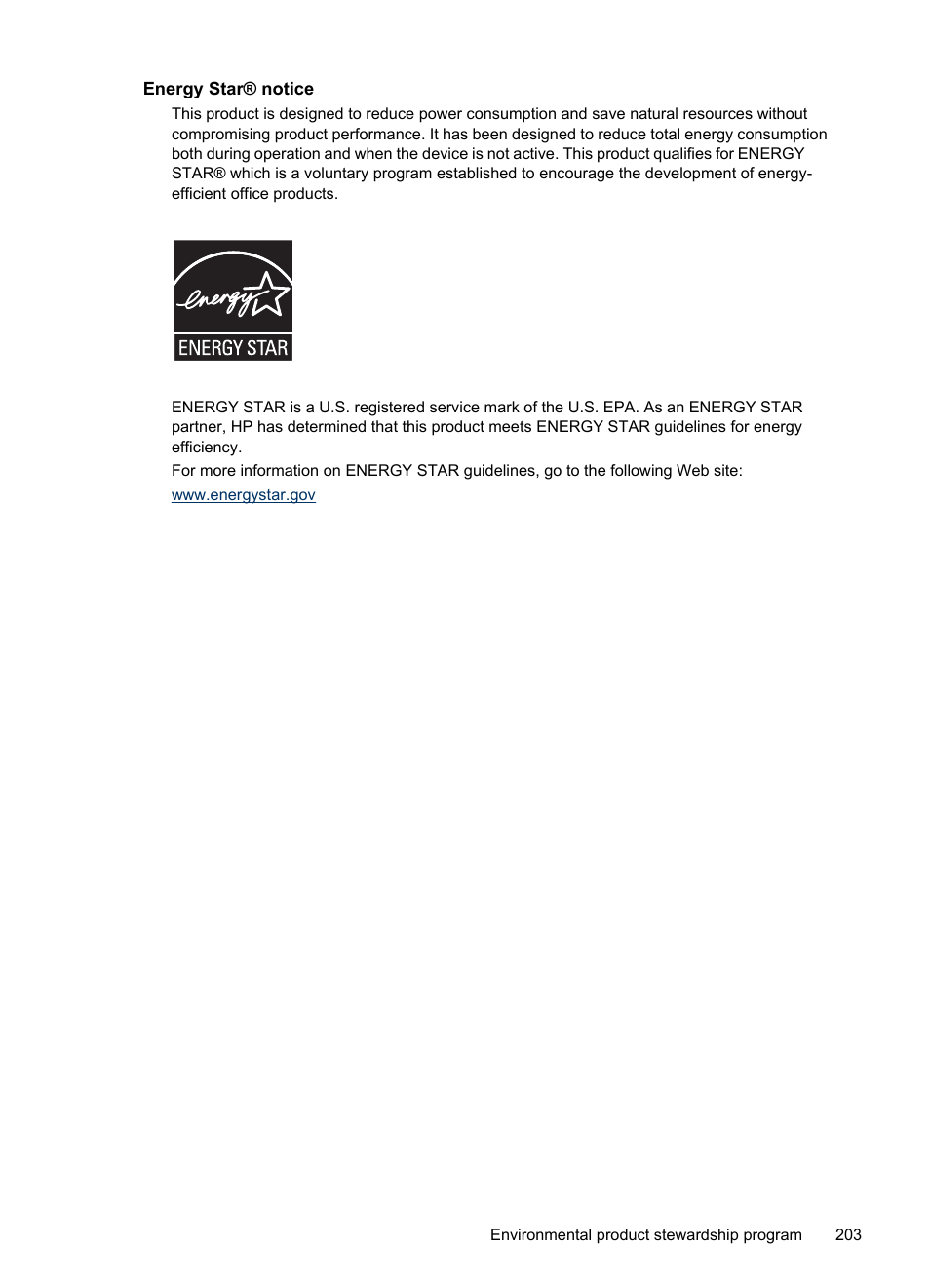 Energy star® notice | HP Officejet J6480 All-in-One Printer User Manual | Page 207 / 218