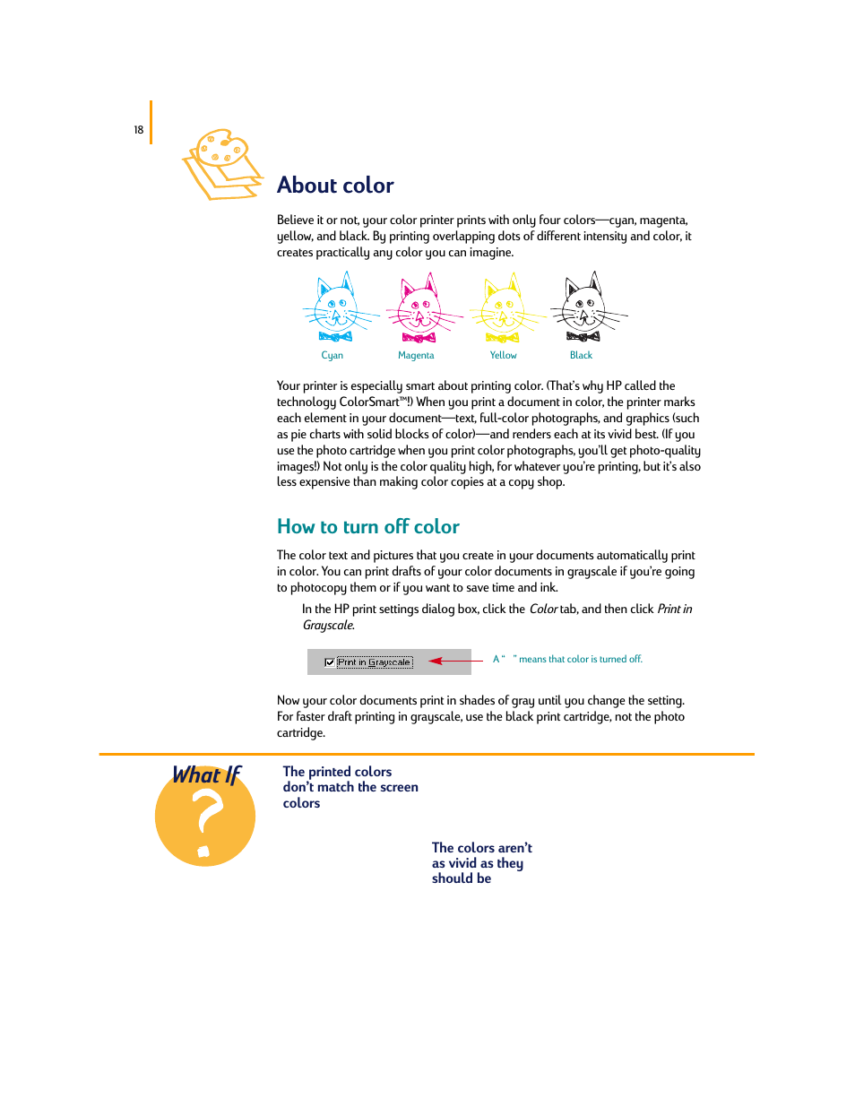 About color, What if, How to turn off color | HP Deskjet 695c Printer User Manual | Page 37 / 95