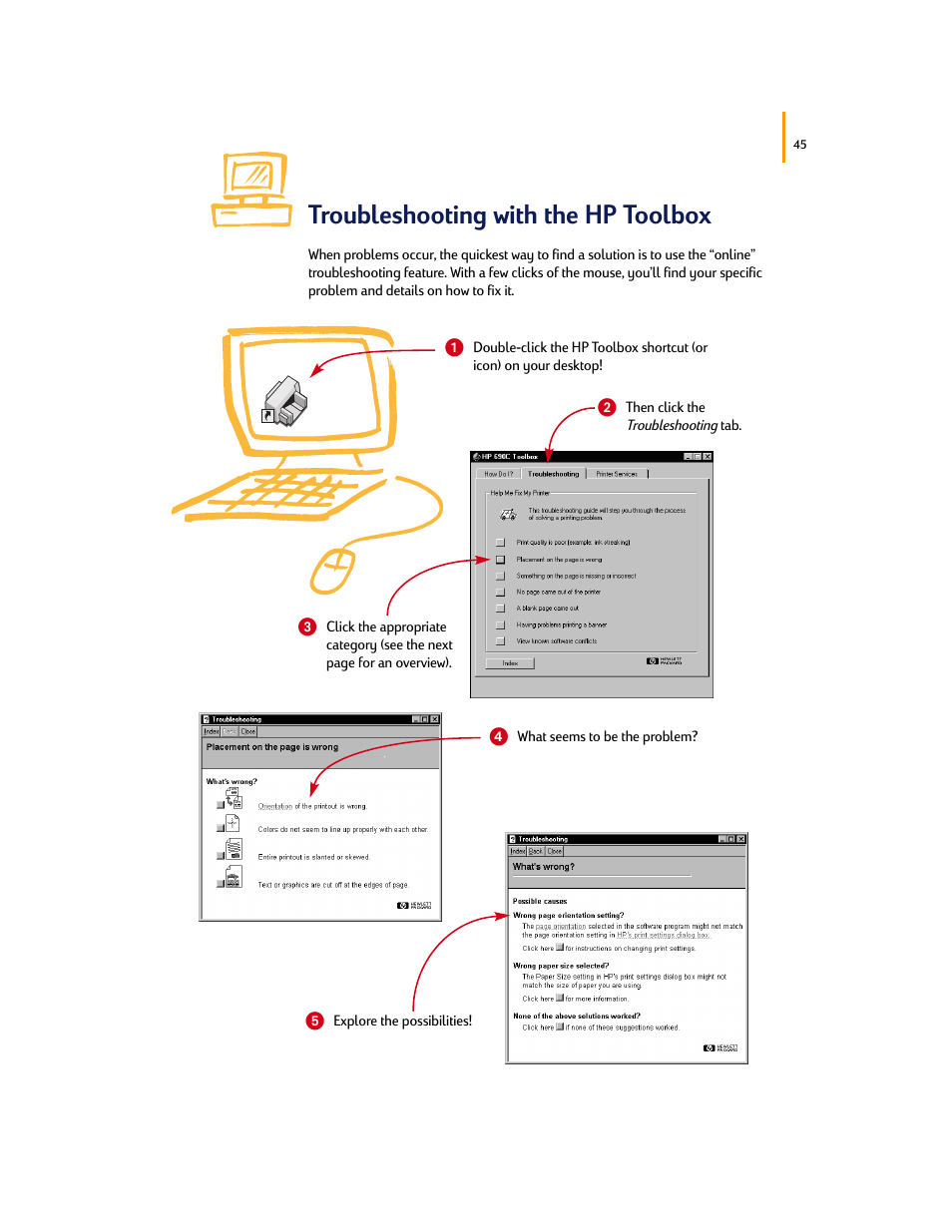 Troubleshooting with the hp toolbox | HP Deskjet 695c Printer User Manual | Page 64 / 95