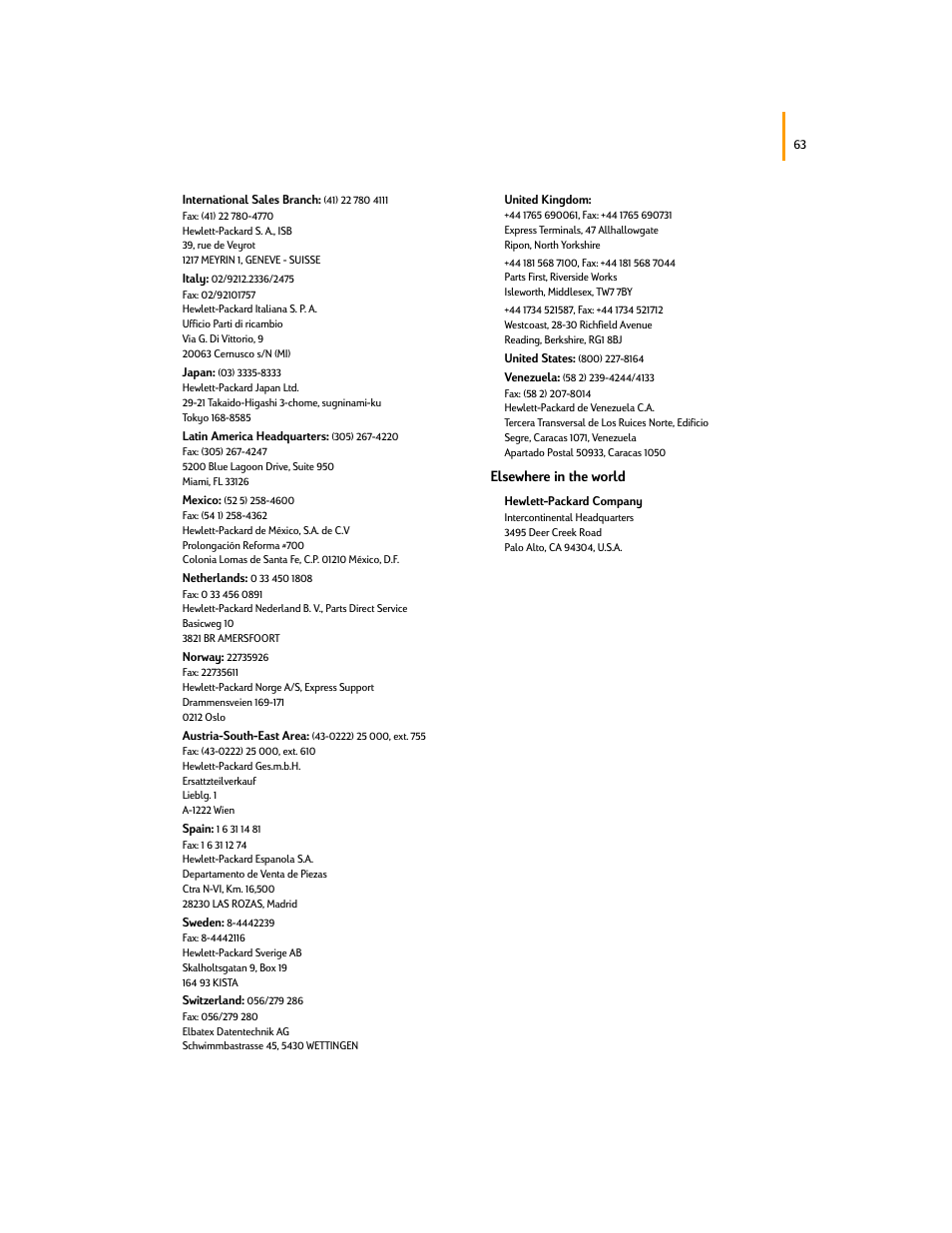 Elsewhere in the world | HP Deskjet 695c Printer User Manual | Page 82 / 95