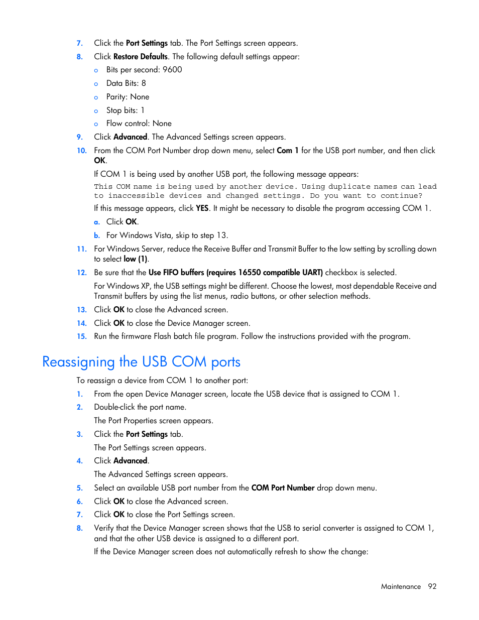 Reassigning the usb com ports | HP Parallel Uninterruptible Power System User Manual | Page 92 / 115