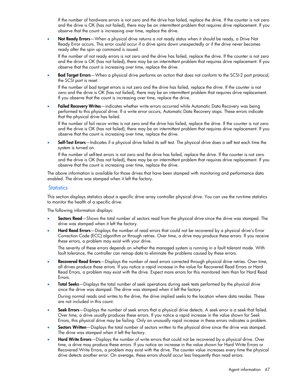 Statistics | HP Insight Management Agents User Manual | Page 47 / 99