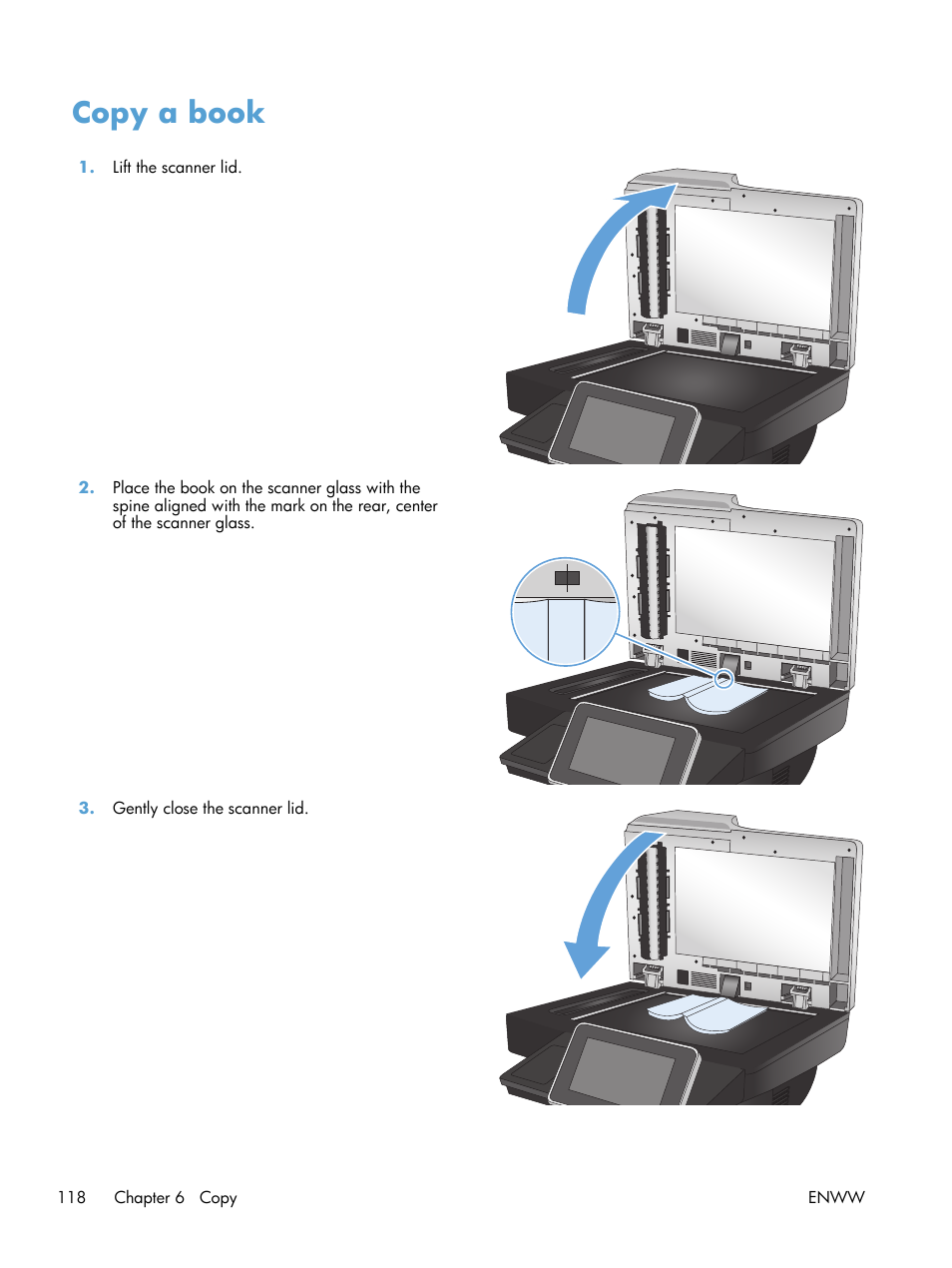 Copy a book | HP LaserJet Enterprise 500 MFP M525 User Manual | Page 132 / 294