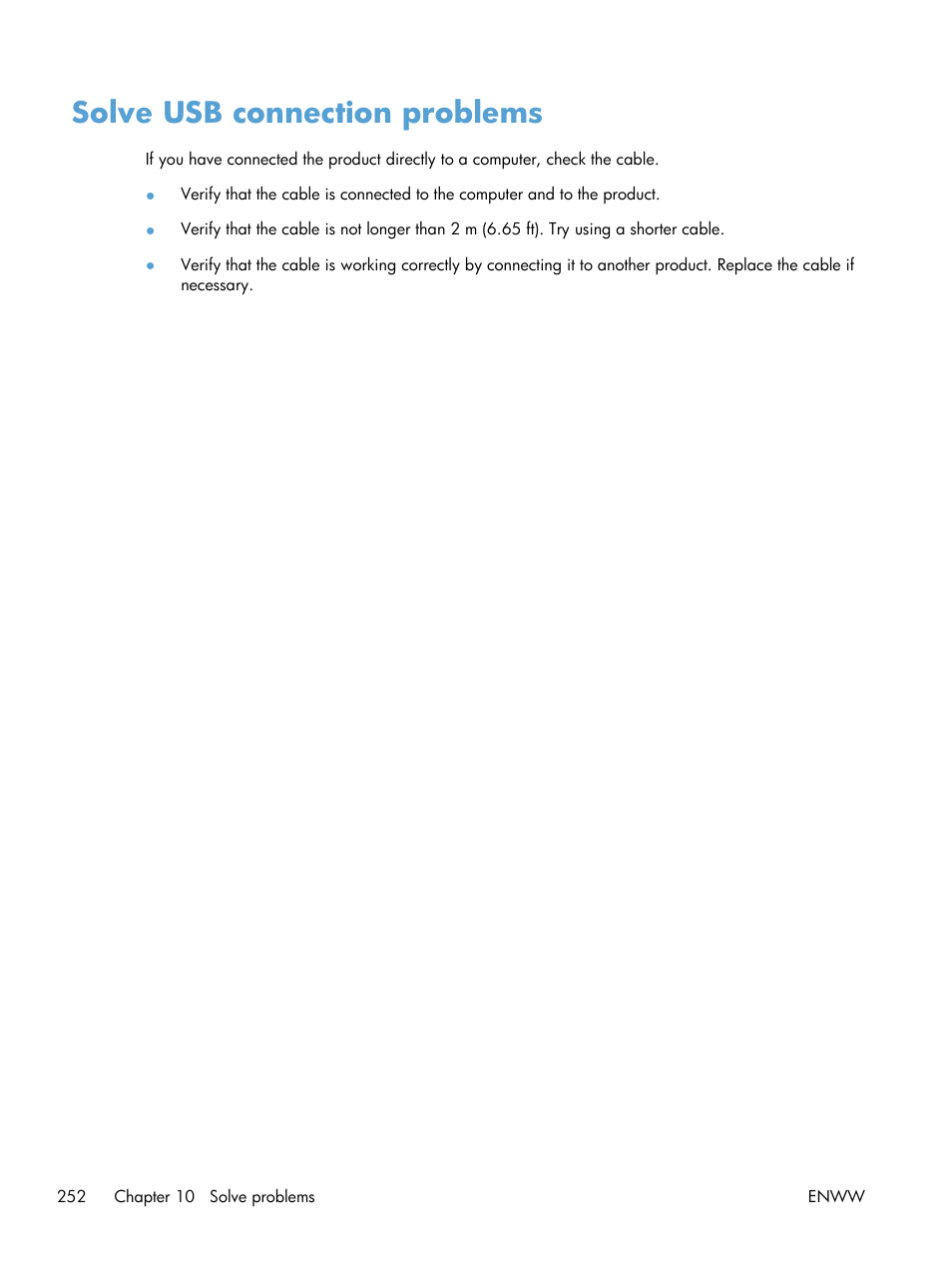 Solve usb connection problems | HP LaserJet Enterprise 500 MFP M525 User Manual | Page 266 / 294