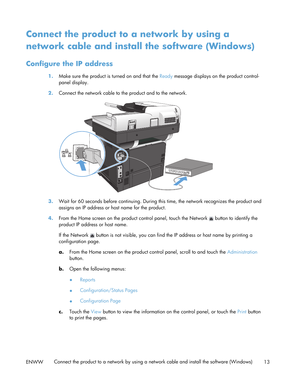 Configure the ip address | HP LaserJet Enterprise 500 MFP M525 User Manual | Page 27 / 294