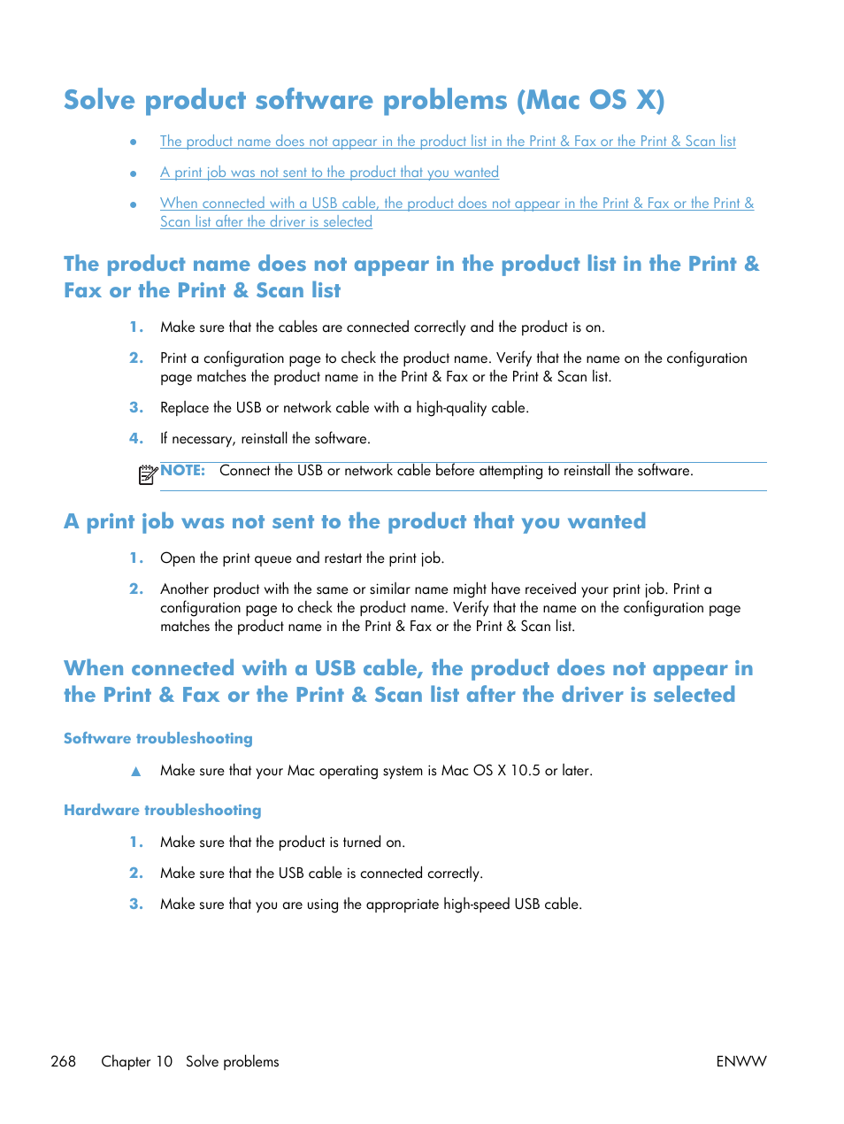 Solve product software problems (mac os x) | HP LaserJet Enterprise 500 MFP M525 User Manual | Page 282 / 294