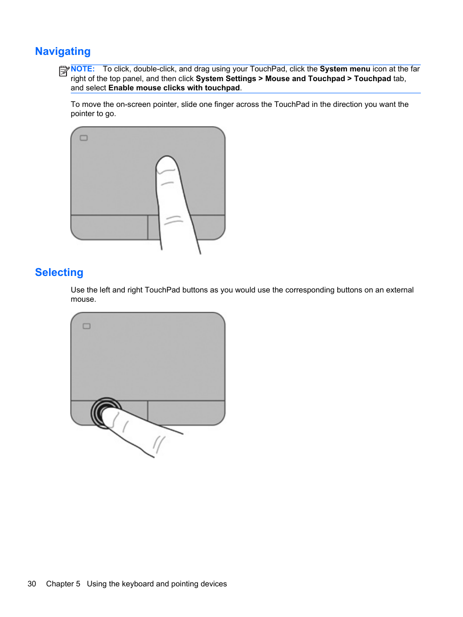 Navigating, Selecting, Navigating selecting | HP Pavilion Sleekbook 14-b015dx User Manual | Page 40 / 85