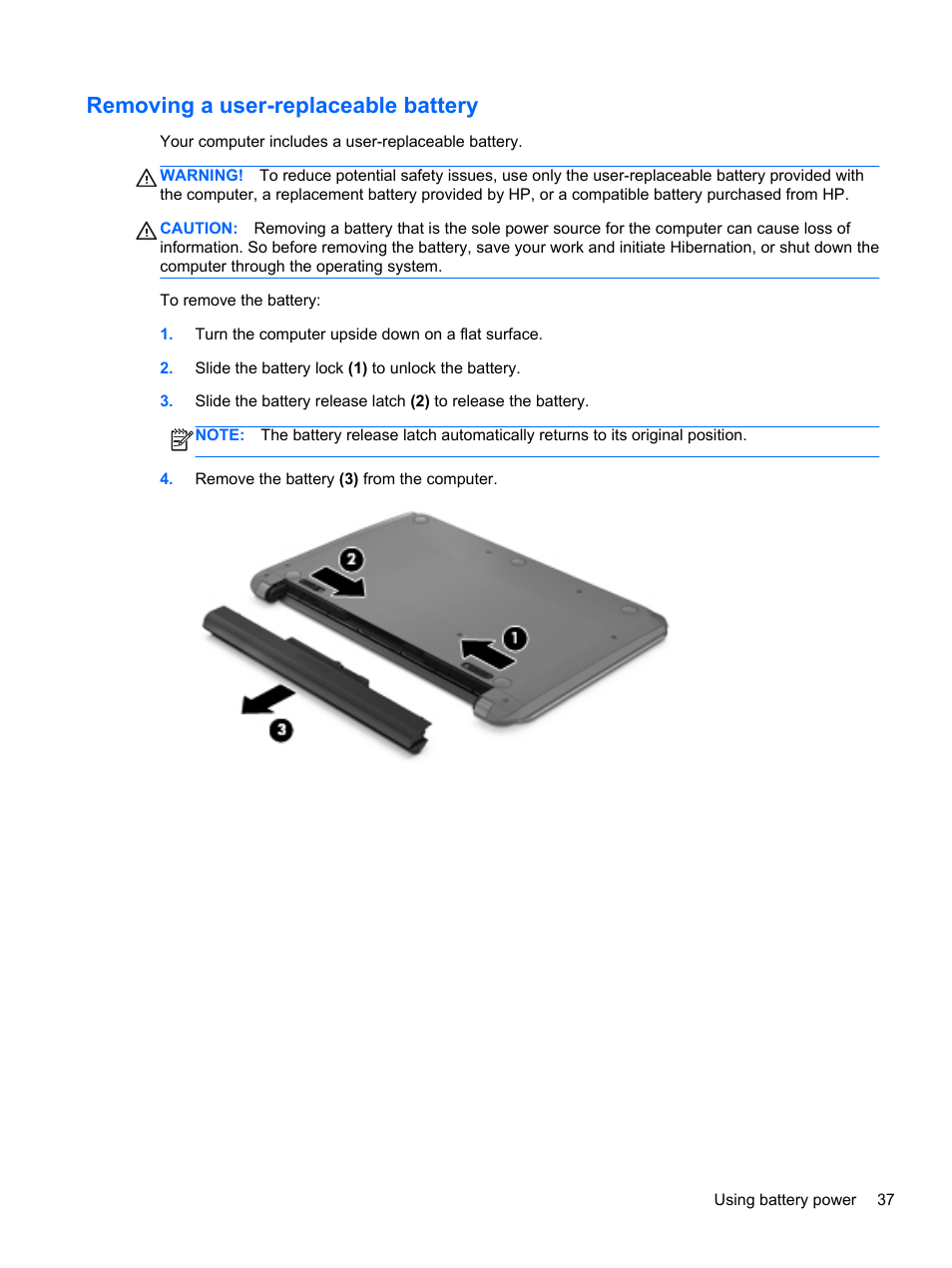 Removing a user-replaceable battery | HP Pavilion Sleekbook 14-b015dx User Manual | Page 47 / 85