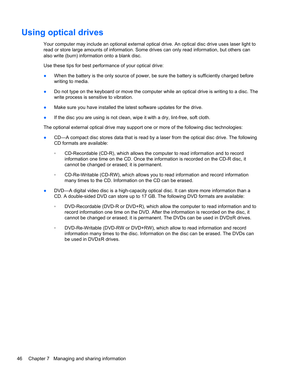 Using optical drives | HP Pavilion Sleekbook 14-b015dx User Manual | Page 56 / 85