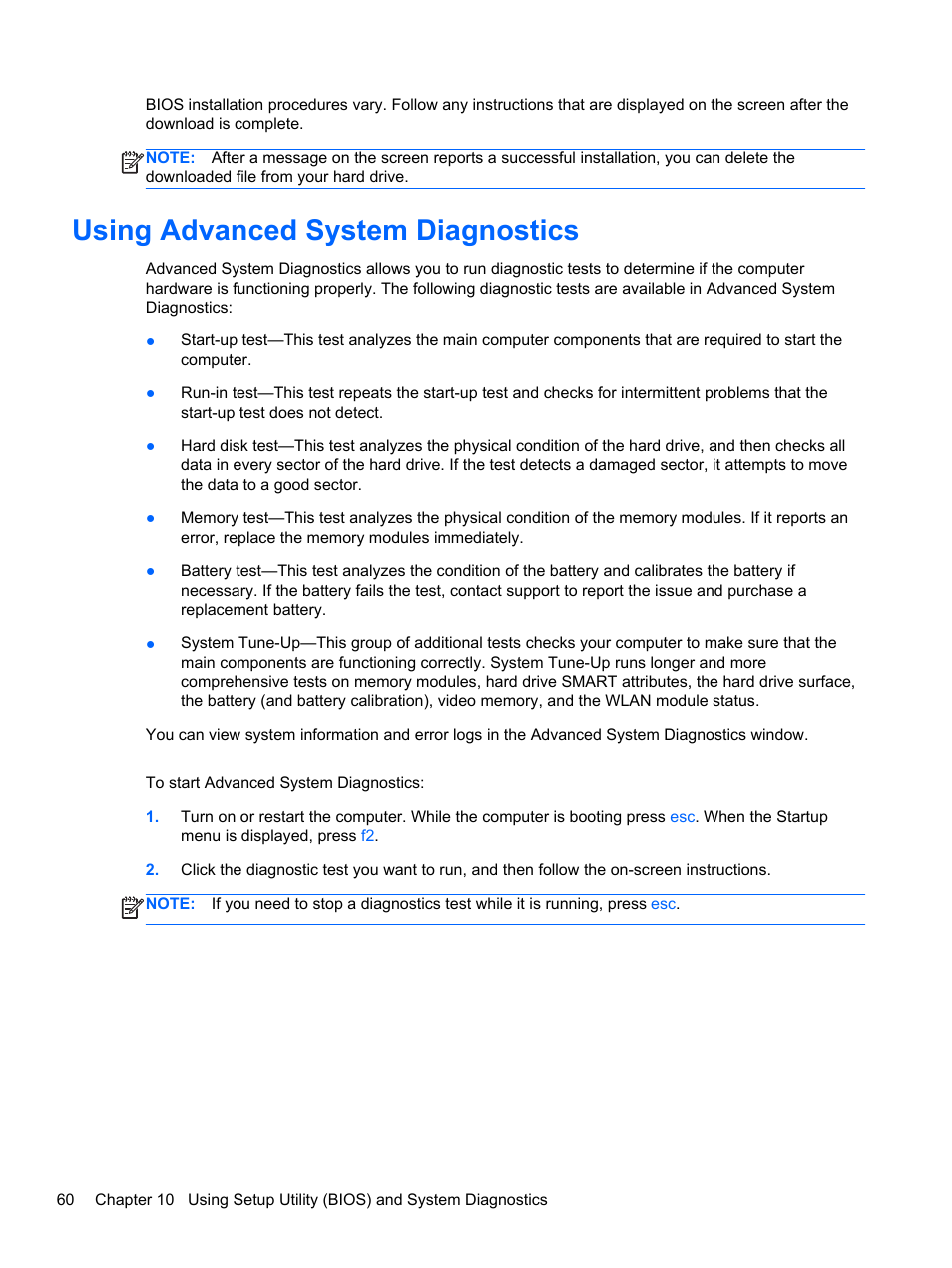 Using advanced system diagnostics | HP Pavilion Sleekbook 14-b015dx User Manual | Page 70 / 85