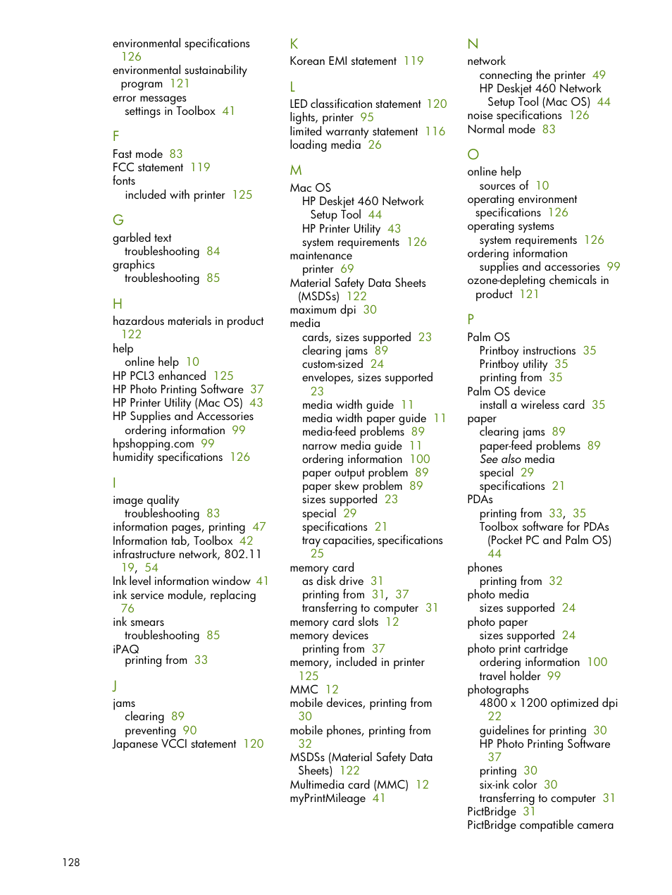 HP Deskjet 460cb Mobile Printer User Manual | Page 128 / 132