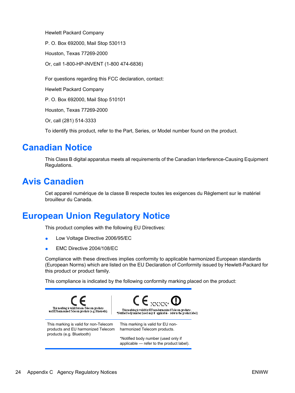 Canadian notice, Avis canadien, European union regulatory notice | HP ZR30w 30-inch S-IPS LCD Monitor User Manual | Page 30 / 34